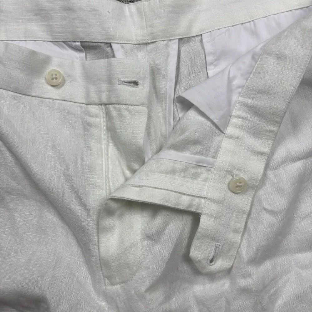 Collars & Co. Linen Trousers Mens 38x32 Amalfi White Side Adjusters Beach Summer